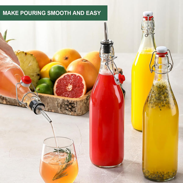 8 Pack [1 Liter / 33 Fl. Oz.] Swing Top Glass Bottles W/ Airtight Stopper Lids â Flip Top Brewing Bottle for Fermentation, Kombucha, Mead,