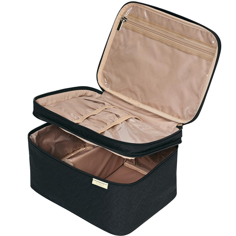 NISHEL Large Makeup Bag Organizer, Double Layer Cosmetic Travel Case Black Large