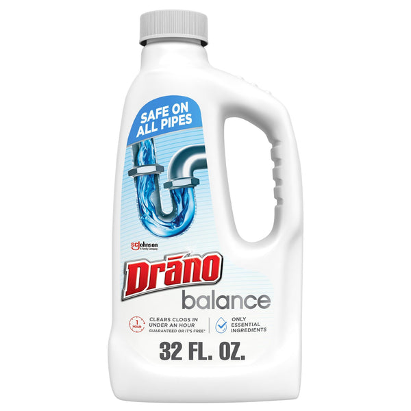 Drano Balance Drain Clog Remover and Cleaner, Non-Corrosive Formula, Safe on All Pipes and Septic Tanks, Formulated Using Only Essential