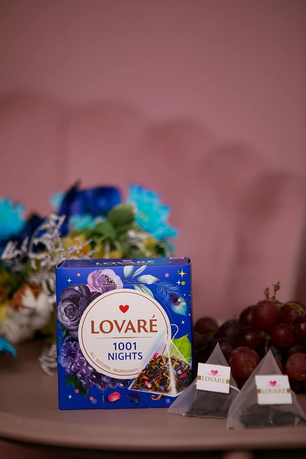 LOVARE Assorted Tea Variety Pack of 60 Pyramids - Made in Ukraine - Set of 4 Pyramid Tea Bags Boxes â 1001 Nights, Strawberry Marshmallow,