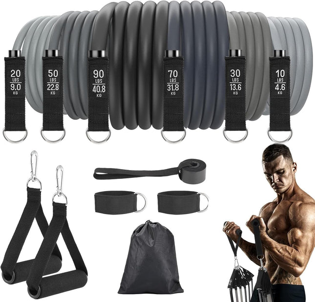 6Pcs Resistance Bands, Workout Bands 270Lbs, Exercise Bands with Handles/Door Anchor/Ankle Straps/Bag/Poster for Men, He