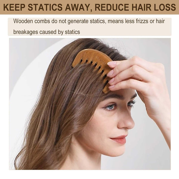 Wooden Comb, Wide Tooth Comb for Scalp Massage & Distribute Oils | No Statics Green Sandalwood Scalp Comb, Reduce Hair Loss Caused by Static, with