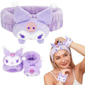 Kawaii Spa Headband and Wristband Set for Face Washing, Cute Soft Skincare Headbands for Women Girls, Fluffy Makeup Headband for Washing Face,