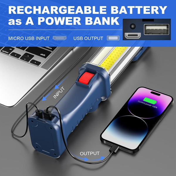 WARSUN LED Work Light Rechargeable, Portable Mechanic Trouble Light with1200 Lumens, COB worklight Magnetic Base, Cordless Floodlight for Car