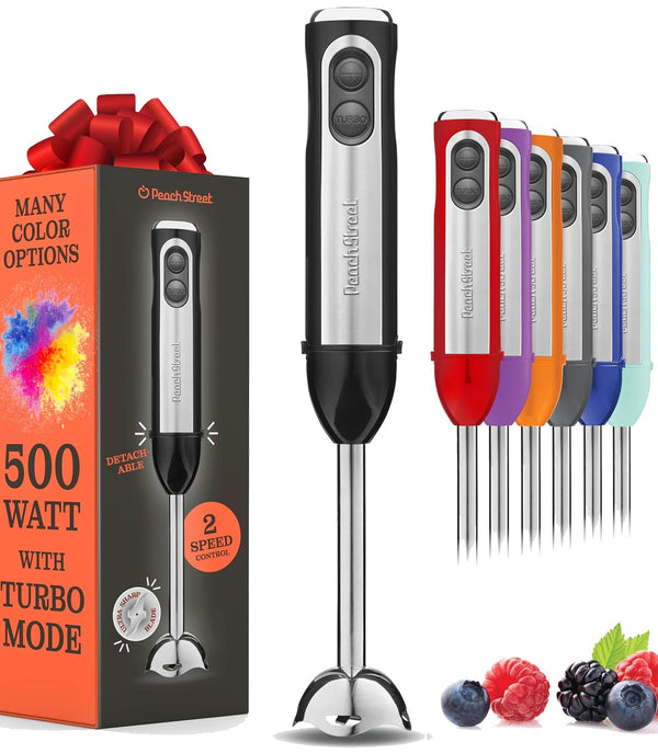 Powerful Immersion Blender, Electric Hand Blender 500 Watt with Turbo Mode, Detachable Base. Handheld Kitchen Gadget Blender Stick for Soup,