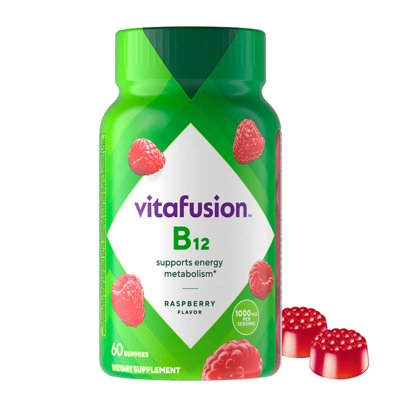 Vitafusion Vitamin B12 Gummies | 1000 mcg | 60 Gummy Vitamins for Adult Women & Men | Raspberry Flavor | Gluten Free Supplement 60 Count (Pack of 1)