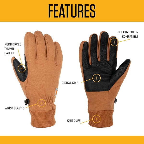 Carhartt Men's Wind Fighter Thermal-Lined Fleece Touch-Sensitive Knit Cuff Glove X-Large Gray