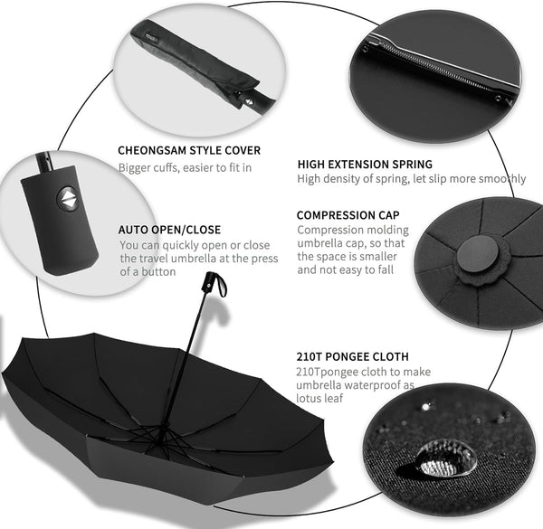 SIEPASA Compact Travel Umbrella - Windproof Auto Open/Close, Small Folding Umbrella for Rain - Lightweight & Durable with Fiberglass Frame,