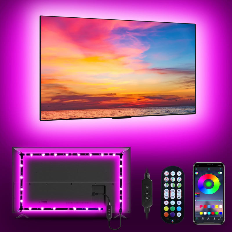 MATICOD LED Lights for TV Led Backlight, 9.84ft RGB Led Strip Lights USB TV Lights Behind 32-43in, APP Remote Control Music Sync TV Led Light for