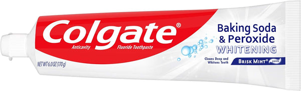 Colgate Baking Soda & Peroxide Toothpaste - Whitens Teeth, Fights Cavities & Removes Stains, Brisk Mint, 6 Ounce (Pack of 2) Mint 6 Ounce (Pack of 2)