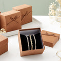 Juvale Bracelet Gift Box 6-Pack - 3.5 x 3.5 x 2.3 in, Brown Country-Rustic Cardboard - Velvet Pillow & Faux Leather Bow Lid - Tiny Jewelry Gift