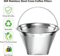 Stainless Steel Reusable Coffee Filter Compatible with Ninja Coffee Maker, 4 Cone Coffee Filters Coffee Basket, Permanent Coffee filters fit for
