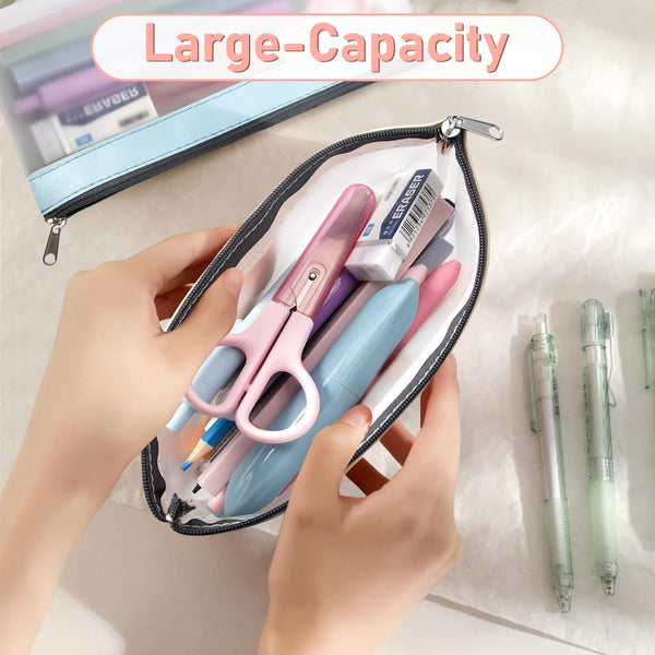 Timart Clear Pencil Pouch-3 Pack, Clear Pencil Case, Pen Holder with Zipper for Kids, Makeup Pouch, Kids Pencil Pouch for Office School Supplies