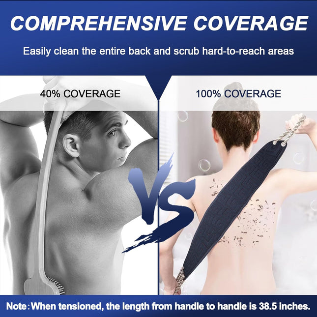 Exfoliating Back Scrubber for Shower, Double-Sided Back Scrub Washcloth with Han