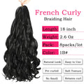 French Curly Braiding Hair 18 Inch 8 Packs Black Color - Pre Stretched Bouncy Braiding Hair- Loose Wavy Synthetic Hair Extensions For Black Women