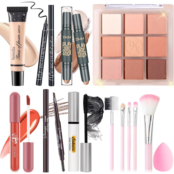 Makeup Set Kit for Women Girls Teens, Makeup Present Set, Includes 9 Color Eyeshadow, Counter Stick, Foundation, Eyebrow Pencil, Eyeliner,