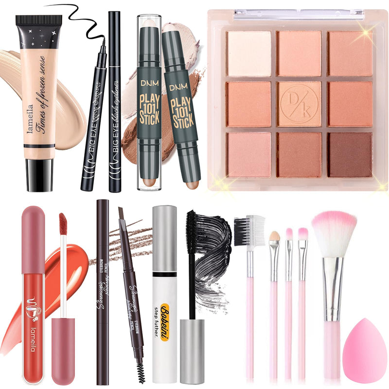 Makeup Set Kit for Women Girls Teens, Makeup Present Set, Includes 9 Color Eyeshadow, Counter Stick, Foundation, Eyebrow Pencil, Eyeliner,