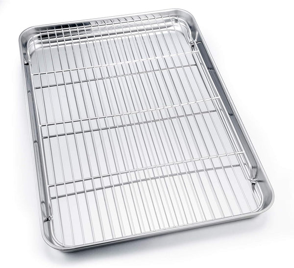 P&P CHEF 19.6 Inch Stainless Steel Baking Sheet with Rack Set (2 Pans+ 2 Racks), Cookie Sheets Baking Trays and Cooling Wire Racks, Oven &