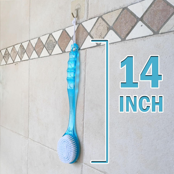 2 Pack Bath Body Brush Long Handle Back Shower Brush Exfoliating Back, Body, and Feet Scrubber Soft Nylon Bristles (Blue & Green) Blue, Green