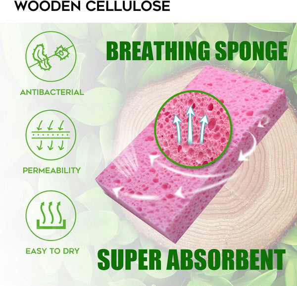 PANYEE Cleaning Scrub Colored Sponge,Non-Scratch Kitchen Cellulose Dishwashing Sponge,16Pack Biodegradable Natural Sponge 16 Count (Pack of 1)