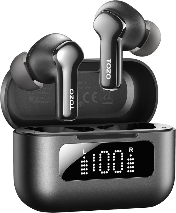 TOZO Hybrid Active Noise Cancelling Wireless Earbuds with 6 Mics AI Clear Call Ear Buds 55H Playtime with LED Display 32 Preset Eqs via APP
