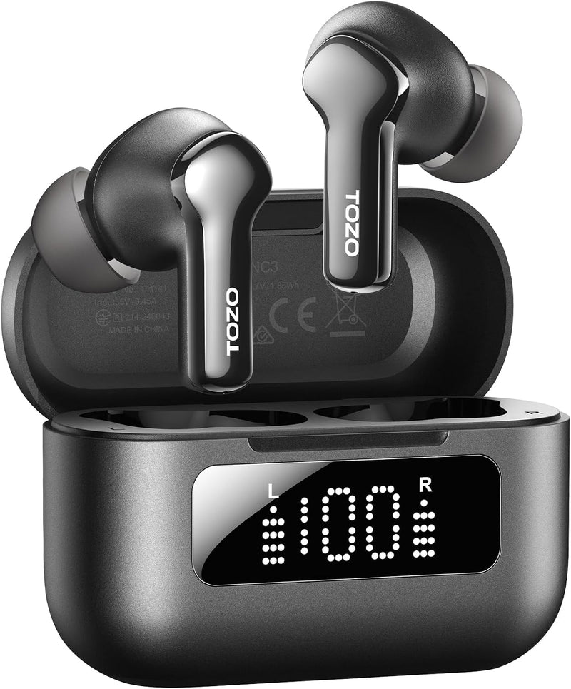 TOZO Hybrid Active Noise Cancelling Wireless Earbuds with 6 Mics AI Clear Call Ear Buds 55H Playtime with LED Display 32 Preset Eqs via APP