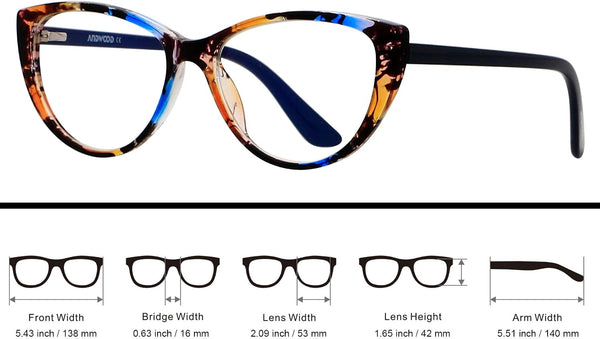 ANDWOOD Blue Light Blocking Glasses Women Bluelight Blocker Computer Cateye Clear Cat Eye Eyeglasses Frame AR003 Cateye Pattern | Anti-blue Light Lens