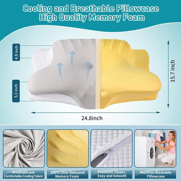 Cervical Neck Pillow for Pain Relief - Ergonomic Memory Foam Pillows for Sleeping, Cooling Side Sleeper Pillow for Neck Support, Contour