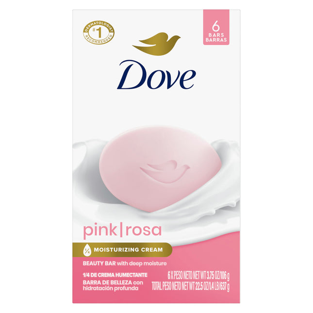 Dove Beauty Bar Gentle Skin Cleanser Pink 6 Bars Moisturizing for Gentle Soft Sk
