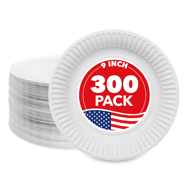 Stock Your Home 9-Inch Paper Plates Uncoated, Everyday Disposable Plates 9" Pape