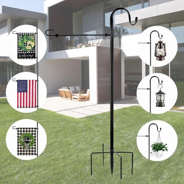 Garden Flag Holder Stand and Shepherds Hooks, 48 Inch Height with 1/2 Thick Metal Pole-Outdoor Lawn Yard Stake for Small 12x18, Solar Lights-Mini