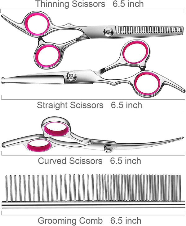 5 In1 Dog Grooming Scissors Kit, Professional Dog Scissors for Grooming with Safety round Tips, Titanium Coated Grooming Shears for Dogs Cat Pet