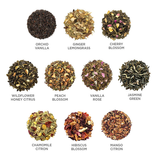 Tea Forte Premium Petite Presentation Box Gift Set Sampler, 10 Count, 2 of Each Blend Individually Wrapped Handcrafted Pyramid Infuser Bags,