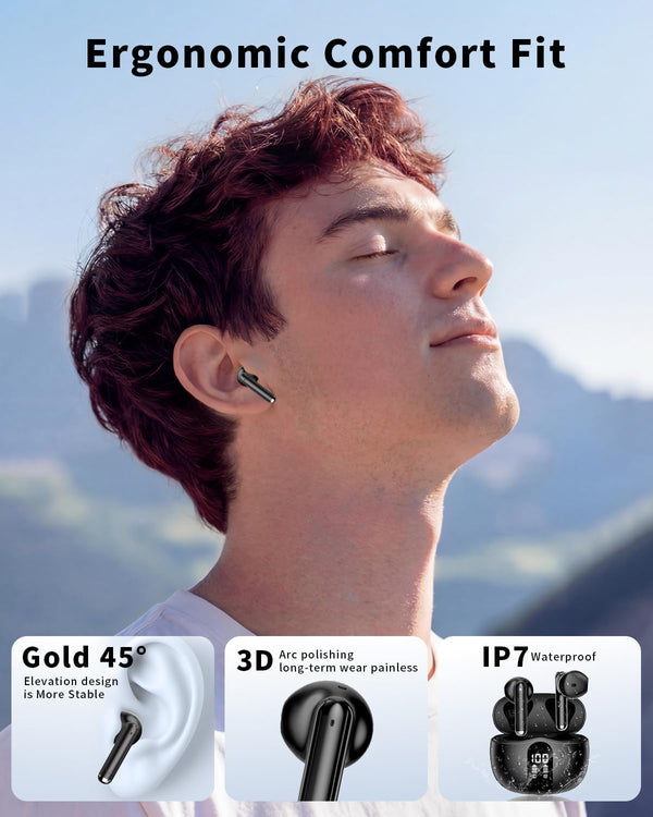 A40 Pro Wireless Earbuds, 50Hrs Playtime Bluetooth Earbuds Built in Noise Cancellation Mic with Charging Case, Headphones Stereo Sound, IPX7