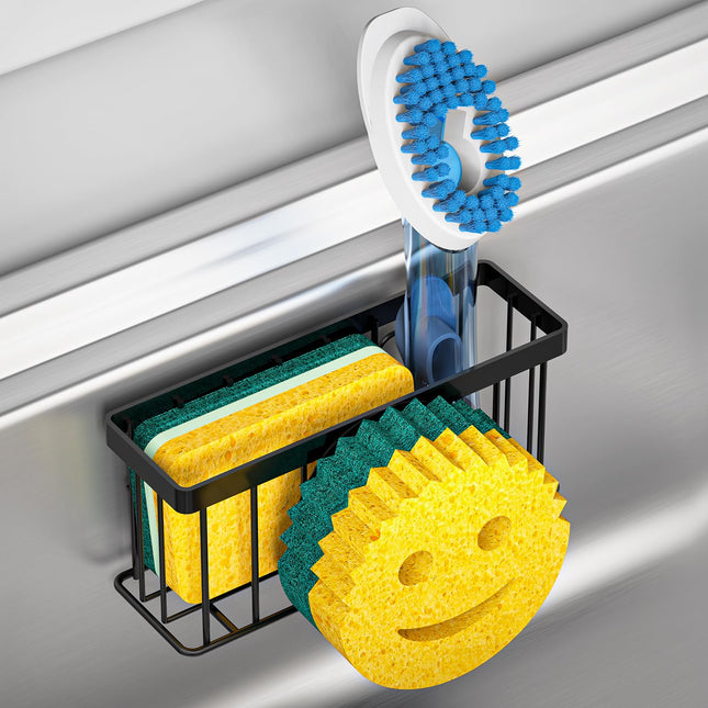 Sponge Holder Smiley Face, Sink Caddy for Kitchen Sink,Sponge Holder with 2 PCS Suction Cups/1 PCS Adhesive Strips, Desi