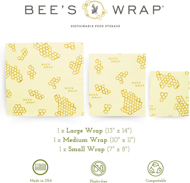 Bee'S Wrap Beeswax Wraps for Food - Honeycomb 3 Pack (S, M, L) Made in USA Reusa