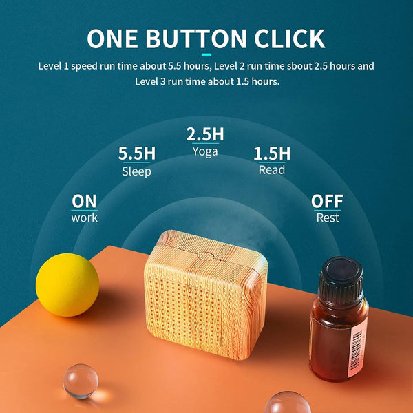Weljoy Wood Grain Portable Diffuser for Essential Oils Ã¢ÂÂ Car or Travel, Mini Size, Quiet, Waterless, Re-Chargeable Battery or USB (Wood Grain)