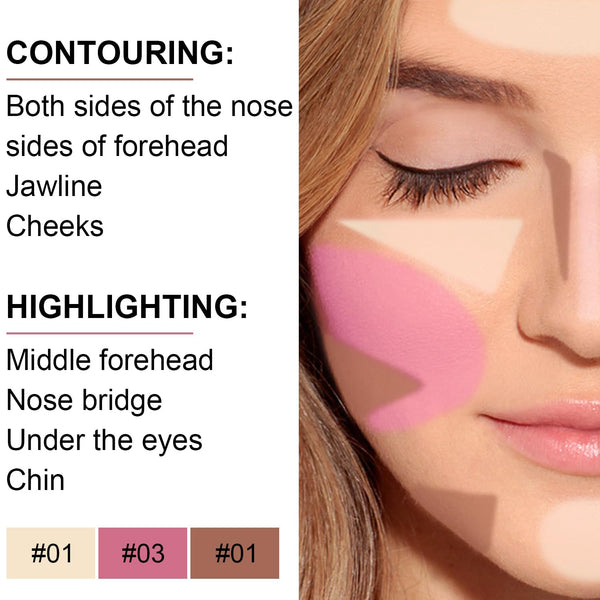 6 Colors Cream Contour Stick Makeup Kit,Shades with Highlighter,Blush,Bronzer Contour Stick for Sculpt the Cheeks,Long Lasting,Waterproof,Matte &
