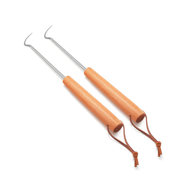 Leonyo 2 Pack Pigtail Food Flipper, 12 Inch Meat Hook Flippers Turners with Stainless Steel Shafts, Substitutes of Grill Tongs, Spatulas, Forks