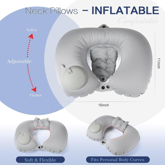 2 Pcs Inflatable Bath Pillows for Tub Bath Head and Neck U Shaped Blow up Full Body Travel Pillow with Adjustable Button