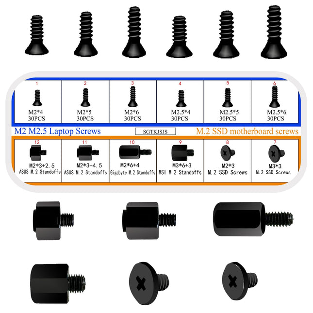 M.2 SSD Screws Kit, Nvme Screw M.2 SSD Mounting Kit-M2 M2.5 Black Carbon Steel Laptop Notebook Computer Screws Set.Nvme 