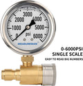 Measureman 2-1/2" Pressure Washer Gauge, Pressure Gauge Kit, 3/8 Inch Quick Connect, 0-6000 PSI, Glycerin Filled 0-6000 PSI (Brass)