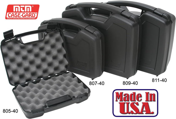 MTM 805-Single Pistol Handgun Case Up to 4" Revolver Barrel, USA Made Single Black