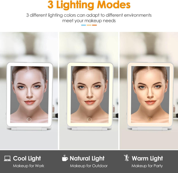Rechargeable Travel Makeup Mirror 72 LED Lighted Makeup Travel Mirror Compact Slim Vanity Mirror with Lights Makeup Mirror with 3 Lighting Modes