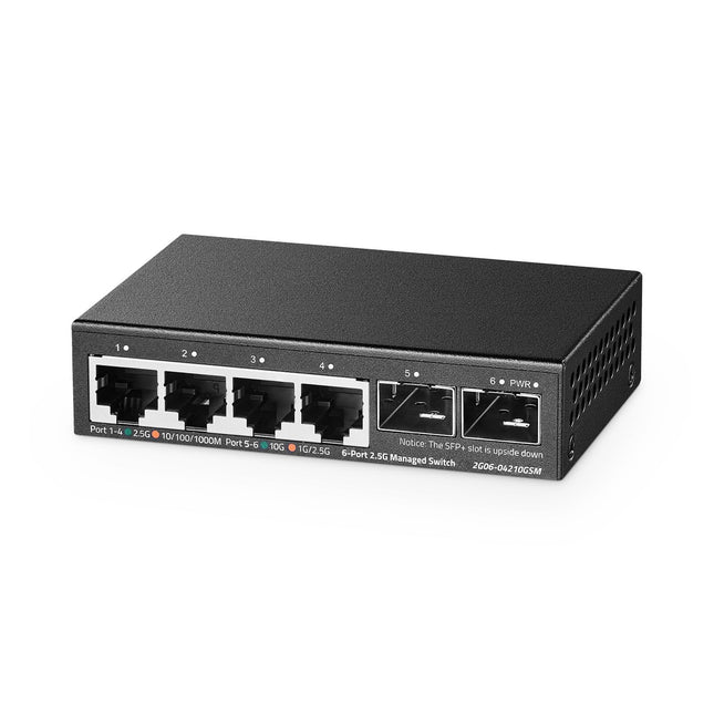 Binardat 4 Port 2.5G Web Managed Switch with 2X10G SFP+ Slot, Ultra-Mini Size, Support Trunk/Lacp/Vlan/Qos, Metal Multi-