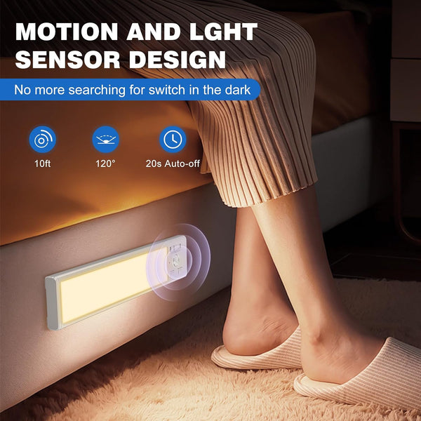 Under Cabinet Lights 2 Pack 8 inch Rechargeable Battery Operated Motion Sensor Light Indoor USB Charging Closet Lights Battery Operated with 3