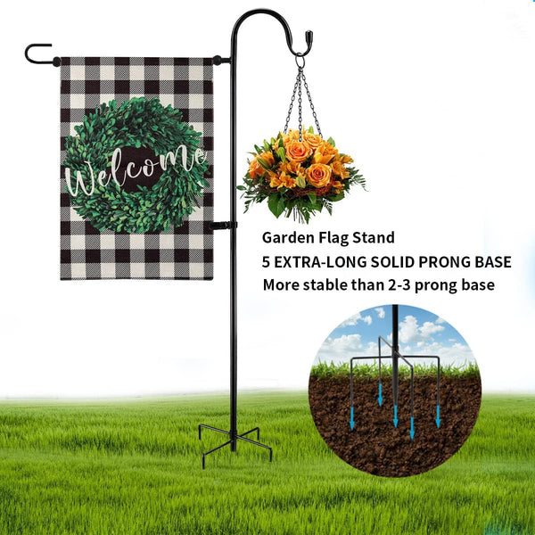 Garden Flag Holder Stand and Shepherds Hooks, 48 Inch Height with 1/2 Thick Metal Pole-Outdoor Lawn Yard Stake for Small 12x18, Solar Lights-Mini