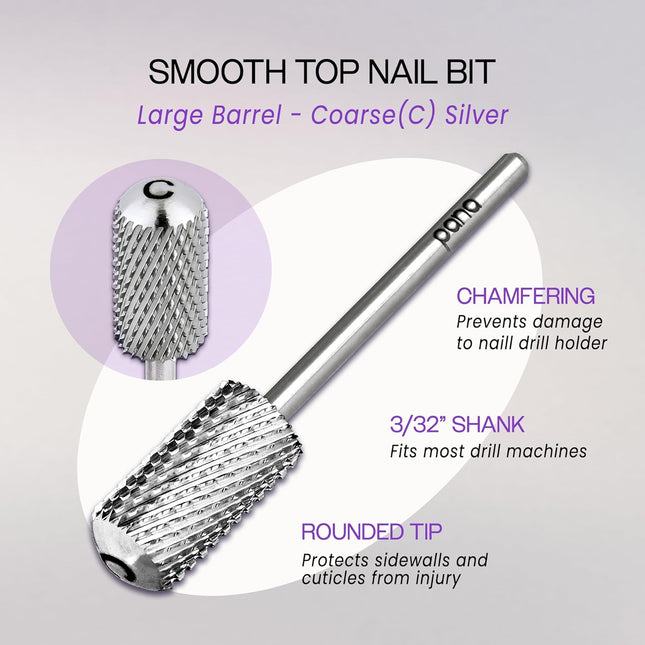 PANA 3/32" Large Smooth round Top Safety Carbide Nail Drill Bit for Gel Polish & Acrylic Removal Nail Salon Manicure Ped