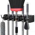 LETMY Broom Holder Wall Mount - Mop and Broom Hanger Holder - Garage Storage Rack & Garden Tool Organizer - 5 Position 6 Hooks Broom Rack for