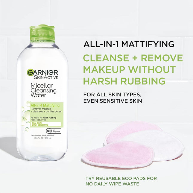 Garnier Micellar Water for Oily Skin, Facial Cleanser & Makeup Remover, Mattifyi